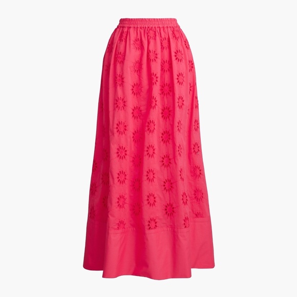 New J.CREW Size M Eyelet Midi Skirt in Bright Rose $118 BZ793 - Picture 1 of 5